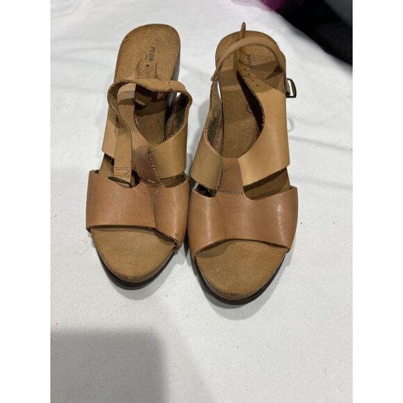 Pre Owned Pedro Iniesta Two Tone Leather Wedge Sandals Size 10 - Picture 1 of 6